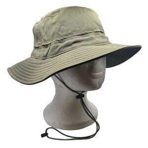 REI Unisex Dark Green & Gray Hiking Sahara Boonie Hat Foldable w/ Drawstring S/M
